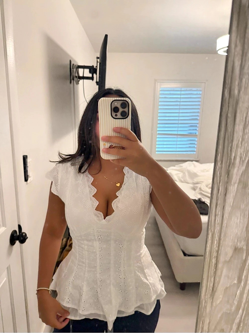 White Lace Peplum Blouse Like New